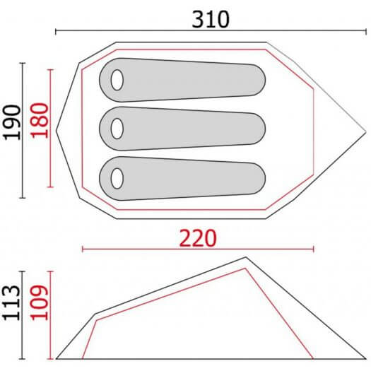 schéma de tente Camp trois places